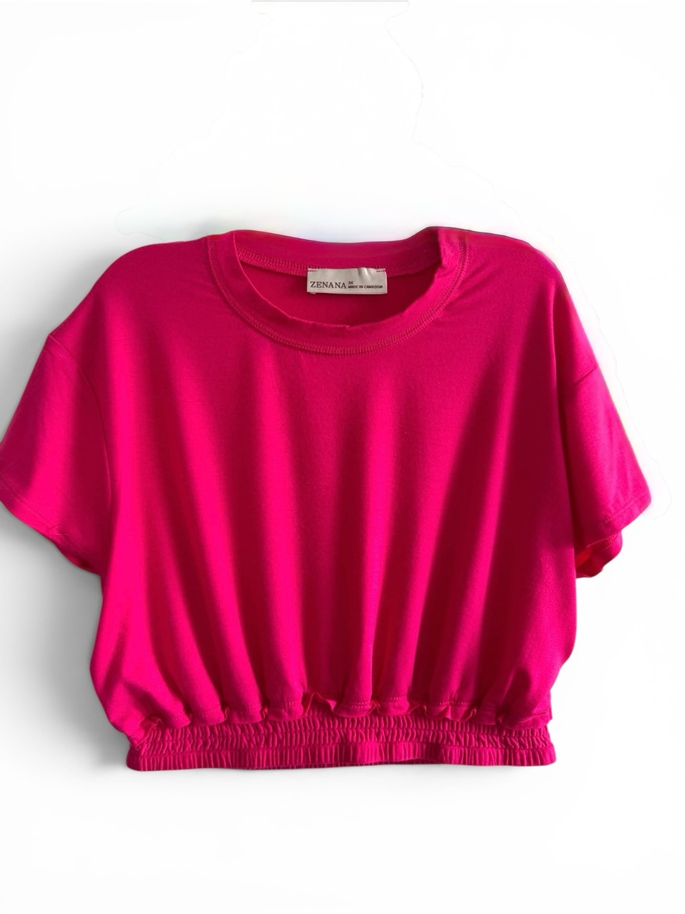 Zenana Outfitters Hot Pink Cropped Short Sleeve Top